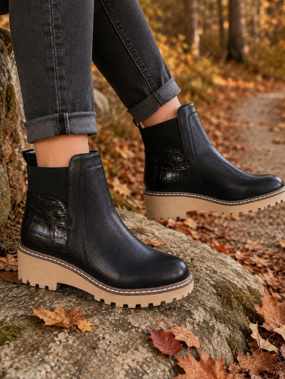 Dolce Vita Rielle Black Croc Chelsea Lug Sole Boots Women’s 8